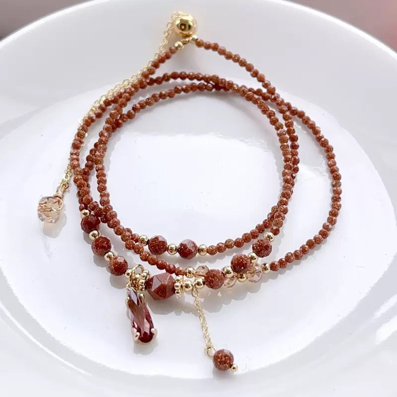 Coffee Brown Faceted Crystal Wrap Bracelet Necklace – Multi-Layer Handmade Jewelry