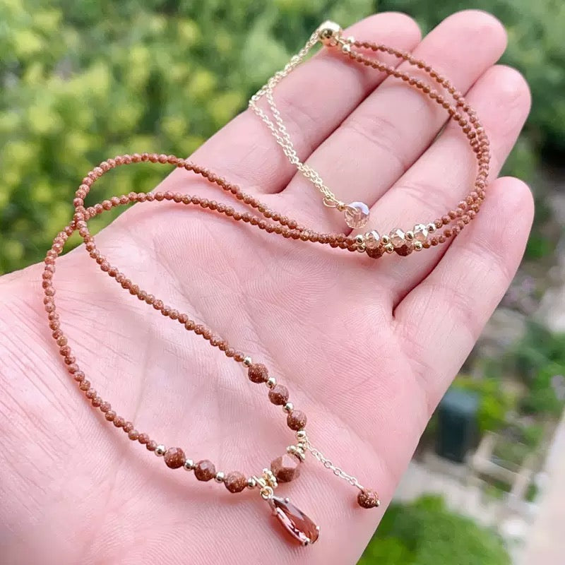 Coffee Brown Faceted Crystal Wrap Bracelet Necklace – Multi-Layer Handmade Jewelry