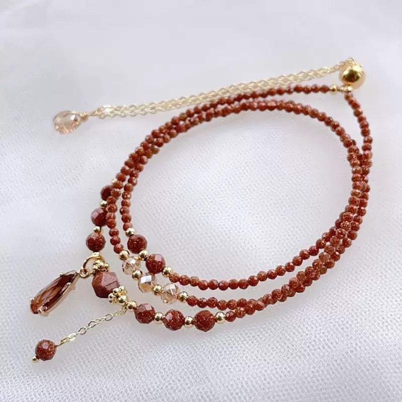 Coffee Brown Faceted Crystal Wrap Bracelet Necklace – Multi-Layer Handmade Jewelry